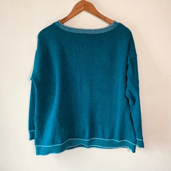 Chico’s Size 3 XL Teal Boho Artsy Knit Pullover Sweater Slouchy Layering Piece - Picture 5 of 7